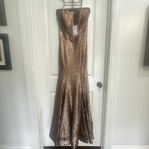 NWT Alyce Paris Formal Gown Dress Sequin Bronze Strapless Prom Pageant Wedding - Picture 6 of 16
